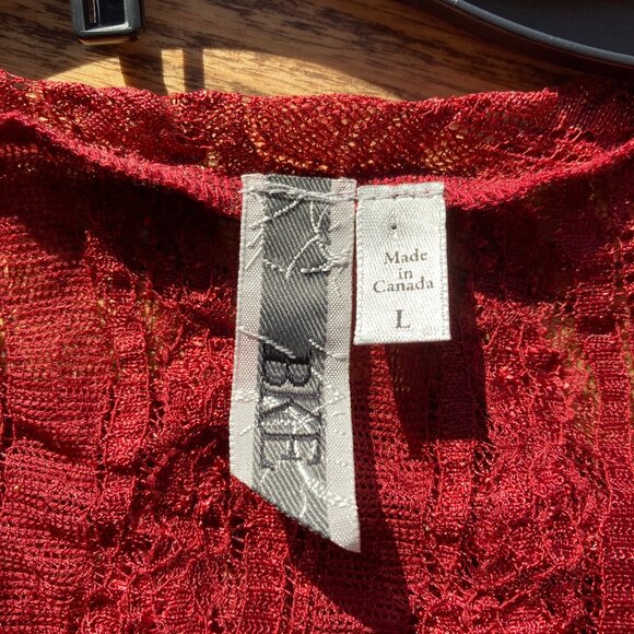 BKE Red Lacy Top, Long Sleeve for Layering - Picture 3 of 4